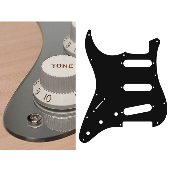 Pickguard Strat, 2 ply, mirror chrome, standard, SSS, 3 pot holes, 3-5 switch, lefthanded