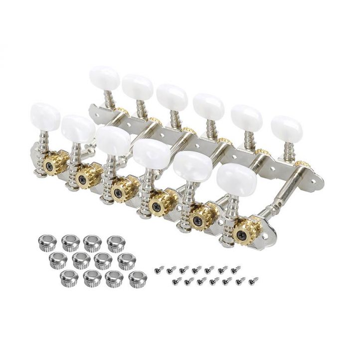 Stemmechanieken voor 12-snarige gitaar, metalen as, 116,6mm, plastic knoppen