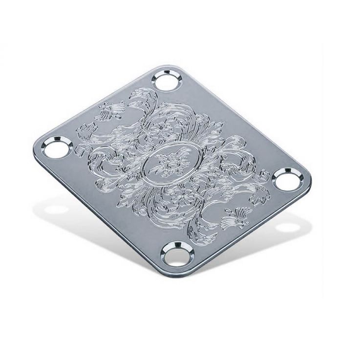 Gotoh Luxury Mode neck joint plate, engraved acanthus style motif, chrome