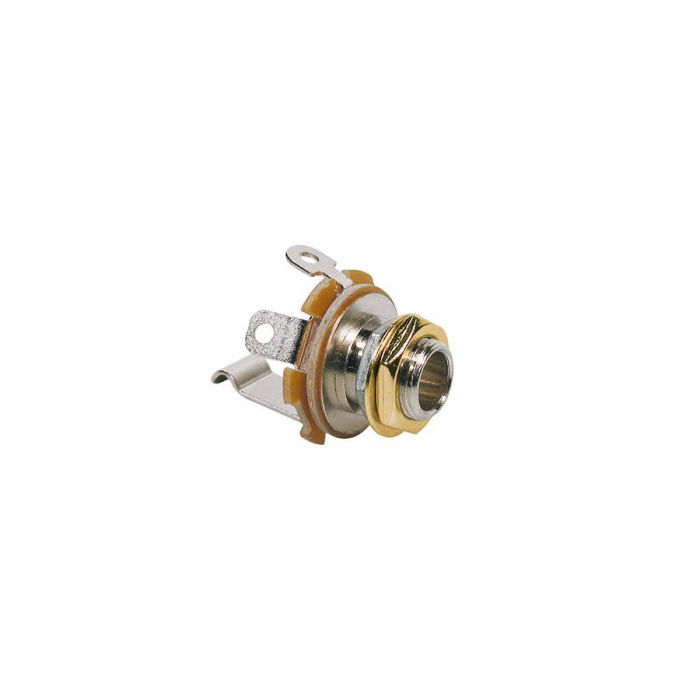 Boston chassis connector jack, 6,3mm, 2-pole, M9, gold, thread in chrome