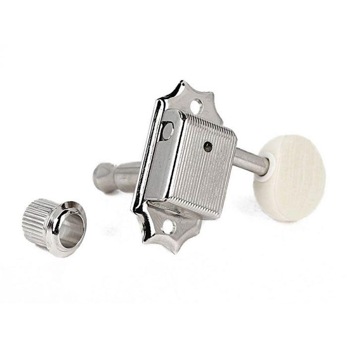 Gotoh machine heads for guitar, 3x left+3x right, ratio 1:15, oval cream button, nickel