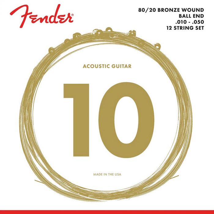 Fender 80/20 Bronze string set acoustic bronze roundwound 12-string ball ends 010-050