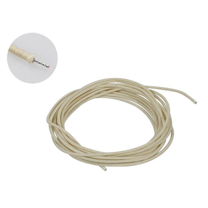 Gavitt USA made waxed cotton braided push back wire, white, per meter