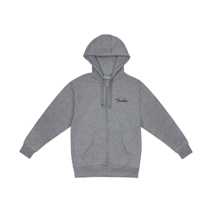 Fender Clothing small spaghetti logo zip front hoodie, athletic gray, M