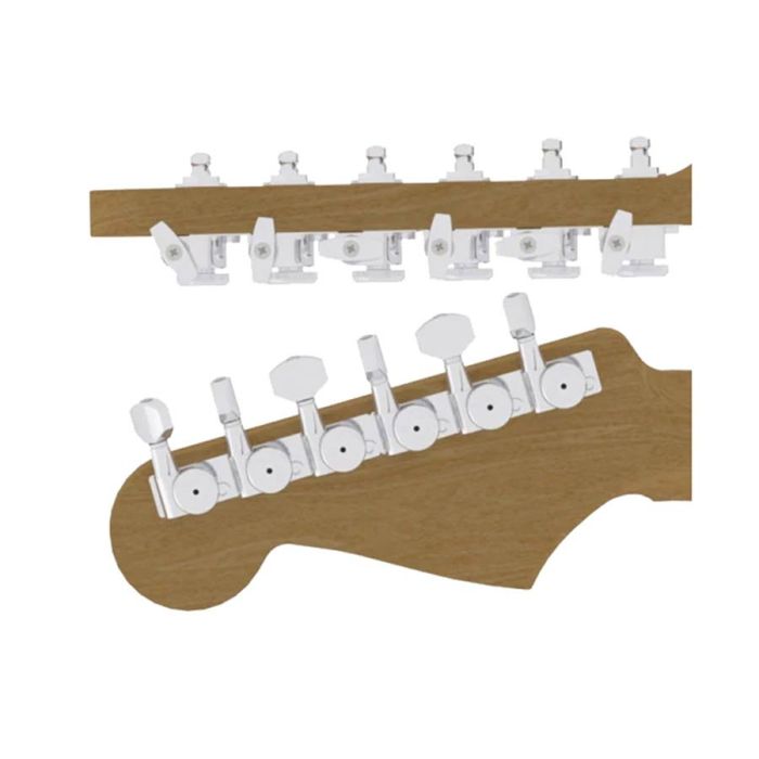 Hipshot	guitar tuner upgrade kit, 6 inline Grip-Lock, closed chrome staggered