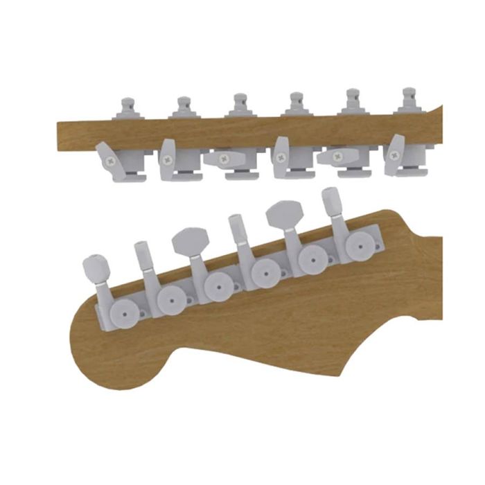 Hipshot	guitar tuner upgrade kit, 6 inline Grip-Lock, closed satin staggered