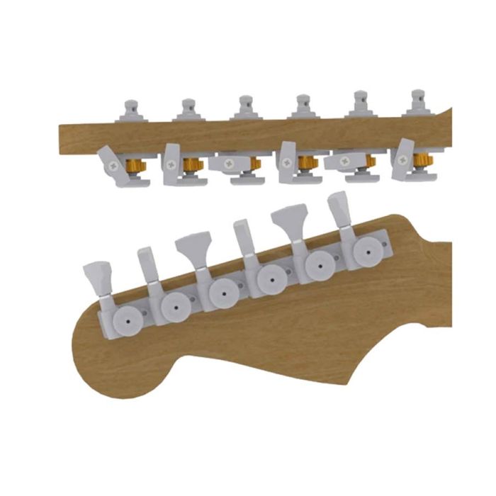 Hipshot	guitar tuner upgrade kit, 6 inline Grip-Lock, open satin staggered