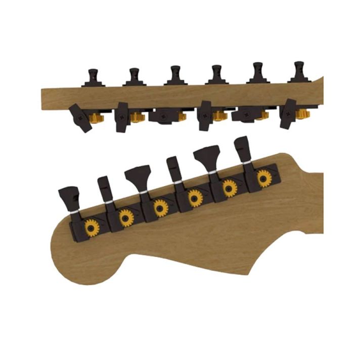 Hipshot	guitar tuner upgrade kit, 6 in line classic, open black