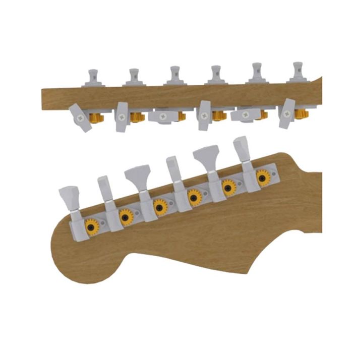 Hipshot	guitar tuner upgrade kit, 6 in line classic, open satin