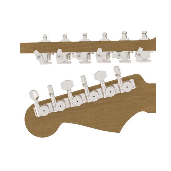 Hipshot	vintage guitar tuner upgrade kit, 6 inline Grip-Lock, closed nickel staggered