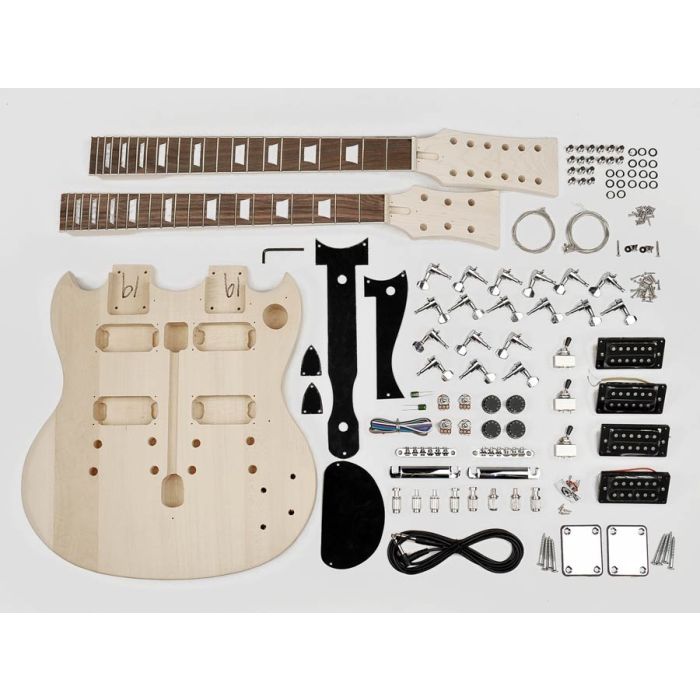 Guitar assembly kit, double neck model, basswood body, 22 frets, bolt-on neck