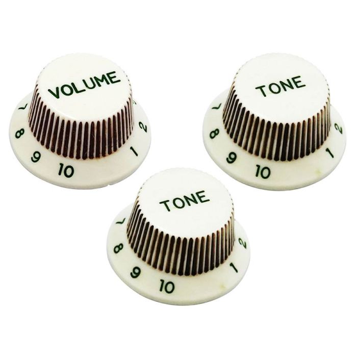 Hosco Japan 60's ST style knob set, 1V + 2T, heavy relic aged white