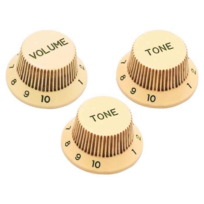 Hosco Japan 60's ST style knob set, 1V + 2T, heavy relic aged cream