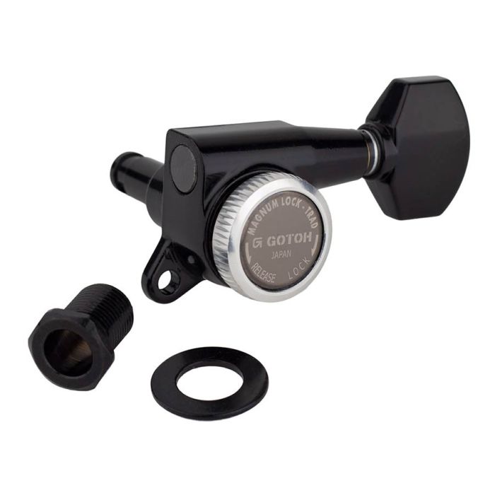 Gotoh SG381 machine heads (posts 3xS 2xL 1xXL) with Magnum Lock Trad and 07 buttons, 6L, black