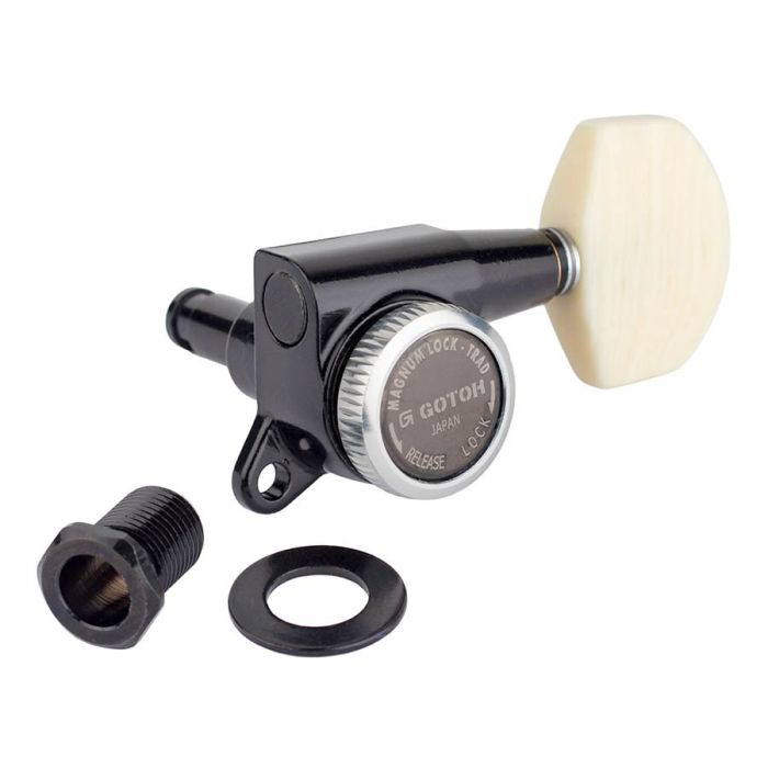 Gotoh SG381 machine heads with Magnum Lock Trad and M01 buttons, 3L3R, cosmo black