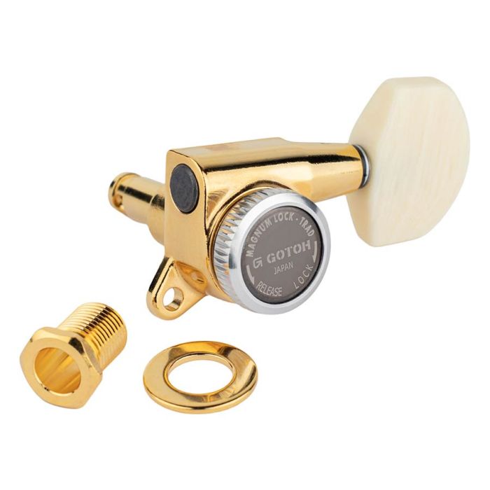 Gotoh SG381 machine heads with Magnum Lock Trad and M01 buttons, 3L3R, gold