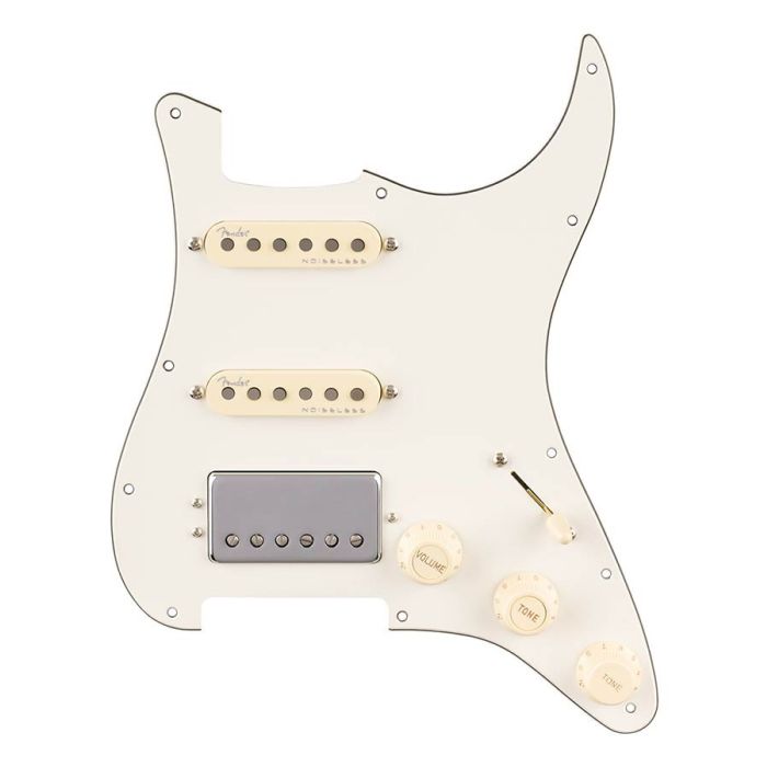 Fender pre-wired Strat pickguard, quadra tap/ultra noiseless HSS, 11 hole, parchment