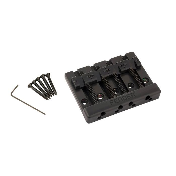 Fender Genuine Replacement Part Himass 4-string bass bridge assembly with brass saddles, black