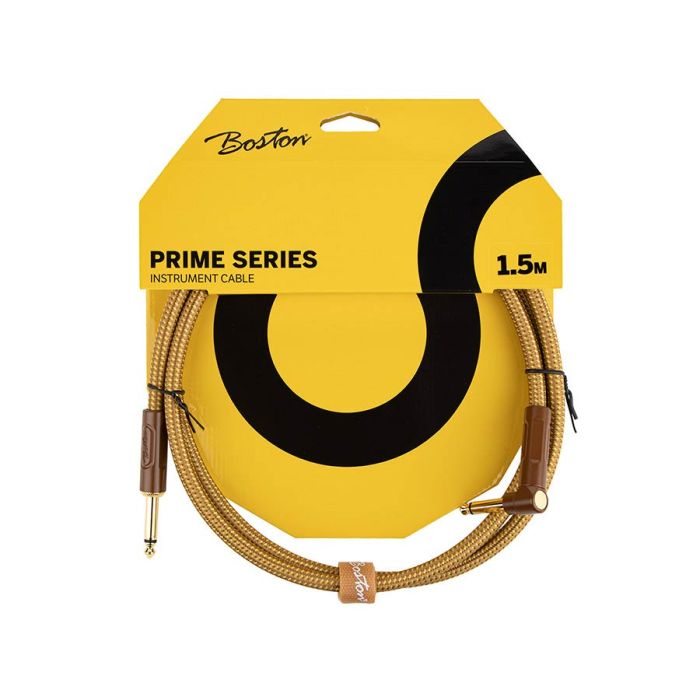 Boston Prime Series woven jacket instrument cable jack-angled jack, 1.5 meter, yellow tweed