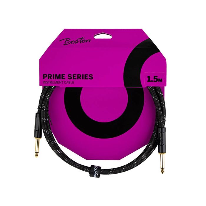 Boston Prime Series woven jacket instrument cable jack-jack, 1.5 meter, black tweed