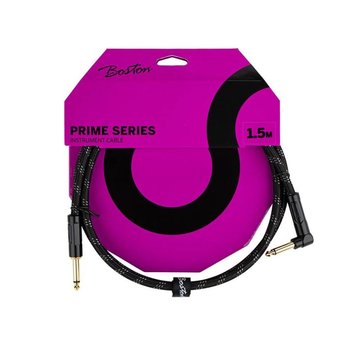 Boston Prime Series woven jacket instrument cable jack-angled jack, 1.5 meter, black tweed