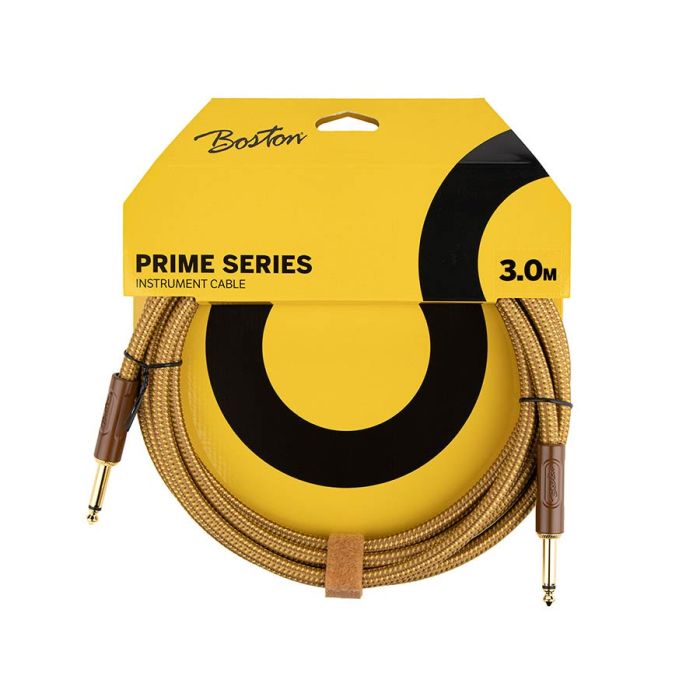 Boston Prime Series woven jacket instrument cable jack-jack, 3.0 meter, yellow tweed