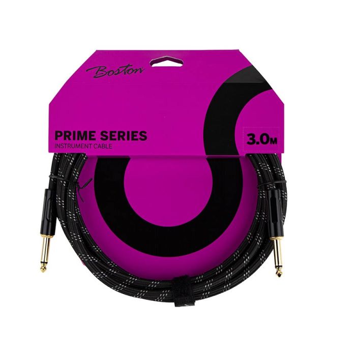 Boston Prime Series woven jacket instrument cable jack-jack, 3.0 meter, black tweed