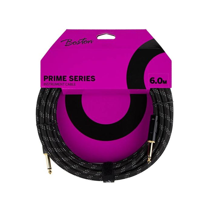 Boston Prime Series woven jacket instrument cable jack-jack, 6.0 meter, black tweed