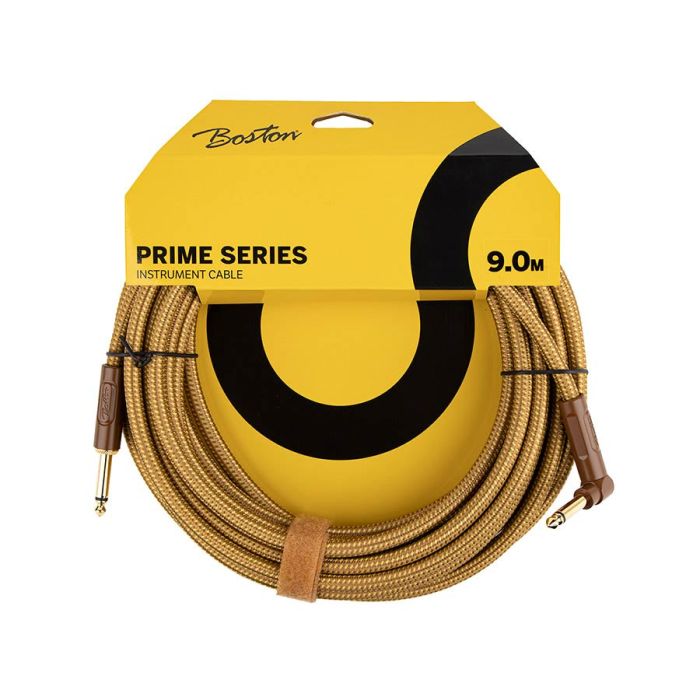 Boston Prime Series woven jacket instrument cable jack-angled jack, 9.0 meter, yellow tweed