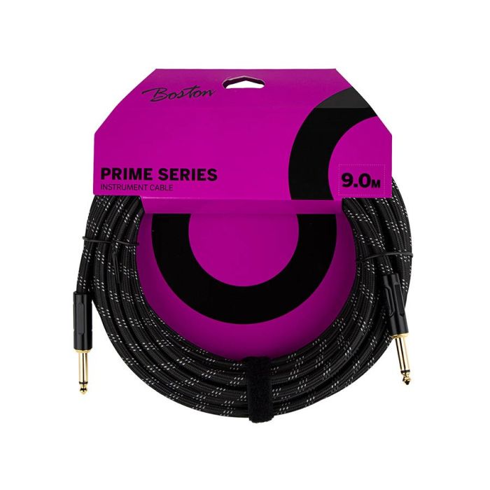 Boston Prime Series woven jacket instrument cable jack-jack, 9.0 meter, black tweed
