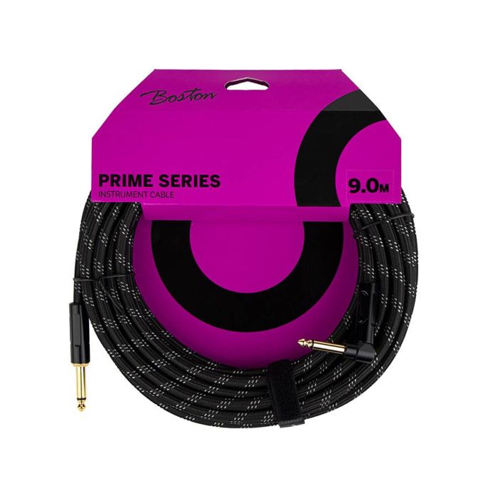 Boston Prime Series woven jacket instrument cable jack-angled jack, 9.0 meter, black tweed