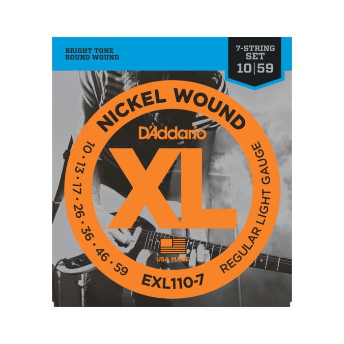 D'Addario XL Nickel Round Wound snarenset elektrisch 7-snarig, regular light, 010-013-017-026-036-046-056