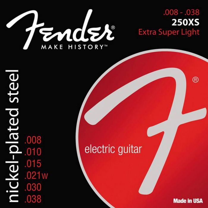 Fender Super 250s string set electric nickel roundwound extra light 008-011-014-021w-030-038 