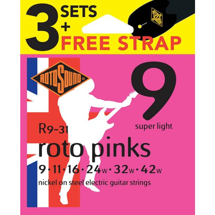 Rotosound Roto 3-pack with free strap - 3 string sets electric nickel wound 9-42