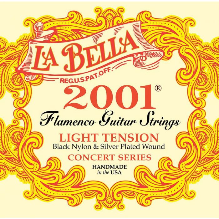 LaBella 2001 Series snarenset klassiek, professional, light tension, black nylon trebles, silverplated basses