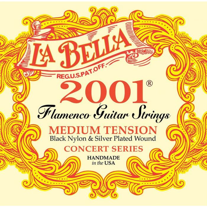 LaBella 2001 Series snarenset klassiek, professional flamenco, medium tension, black nylon trebles, silverplated basses