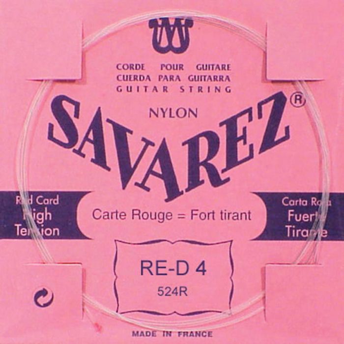 Savarez D-4-snaar, silverplated nylon (rouge), sluit aan bij 520-R set, hard tension