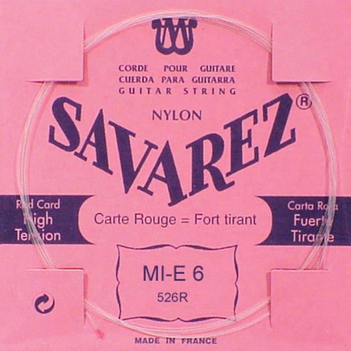 Savarez E-6-snaar, silverplated nylon (rouge), sluit aan bij 520-R set, hard tension