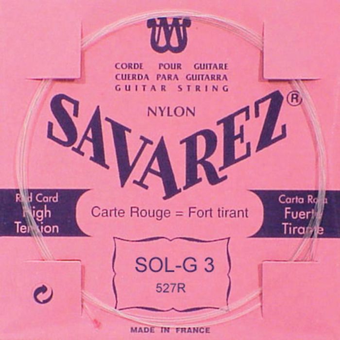 Savarez G-3-snaar, silverplated nylon (rouge), sluit aan bij 520-F set, hard tension
