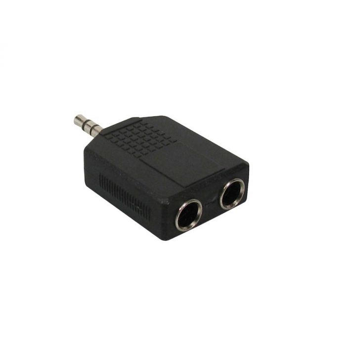 Verloop plug, 2 x 6,3 jack female stereo, 3,5mm jack male stereo
