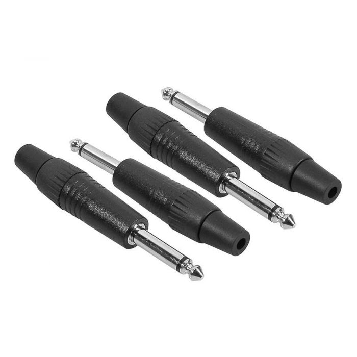 Jack plug, 6,3mm, 2-polig, aluminium zwart, rubber 7,5mm