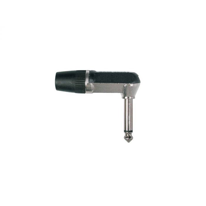 Jack plug, 6,3mm, 2-polig, aluminium, haaks, rubber 7mm