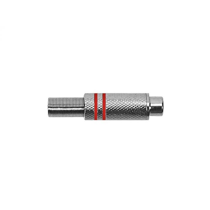 RCA plug, female, metaal nikkel, 2 stuks rode ring, veer 6,2 mm