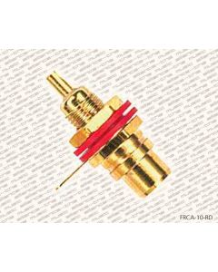 RCA chassisdeel, female, goud, metaal lacker rode ring, gouden contacten, 2 stuks
