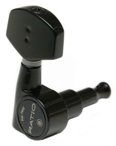 Graph Tech PRN-2411-B0 Ratio Acoustic Guitar Machine Heads with Contemporary Button - 3 + 3 - Black