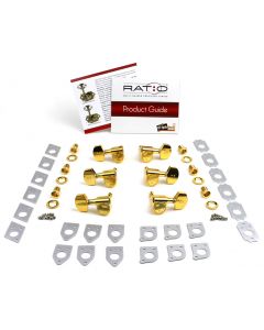 Graph Tech PRN-2411-G0 Ratio Acoustic Guitar Machine Heads with Contemporary Button - 3 + 3 - Gold
