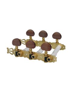 Stemmechanieken voor klassieke gitaar, nylon as, 70mm, massief messing, houten knoppen