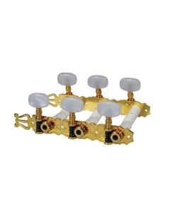 Stemmechanieken voor klassieke gitaar, nylon as, 70mm, goud, parelmoer knoppen