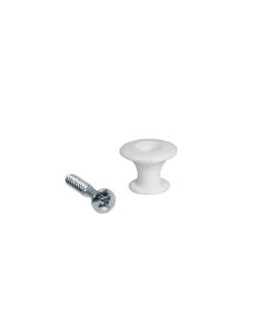 Eindknop, plastic, wit, met schroef, 12-pack