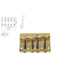 Brug-staartstuk, Jazz/ P-Bass, goud, pitch 20mm